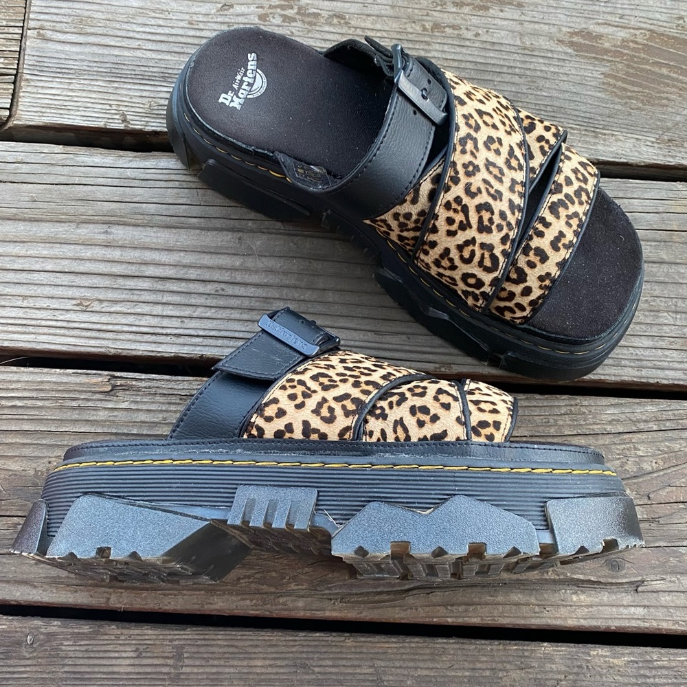 Dr. Marten Mattison leopard print platform slides sandal cheetah - Picture 3 of 9
